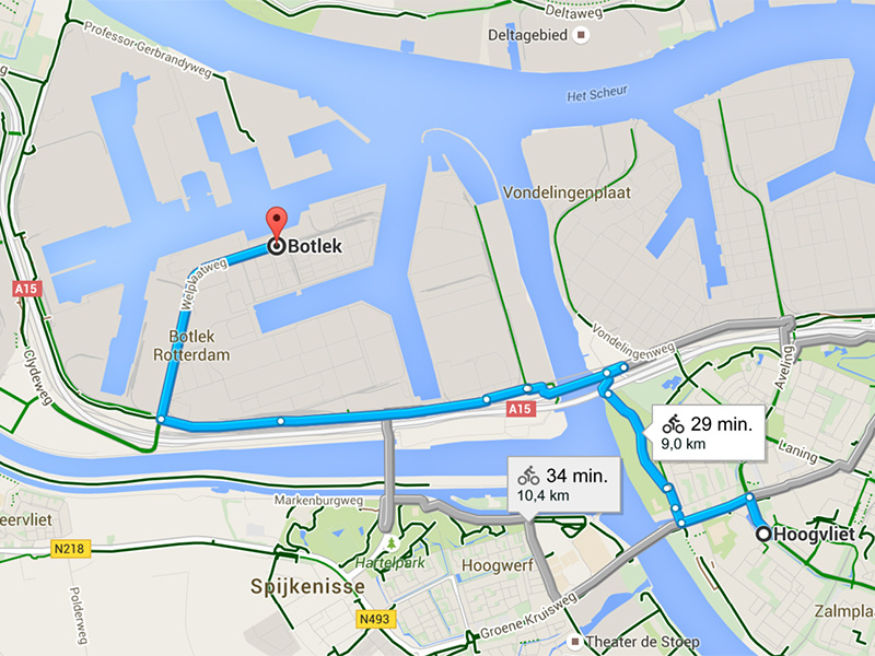 Fietsroute van Hoogvliet naar Botlek
